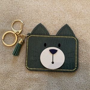 Faux leather cat keychain with tassel.